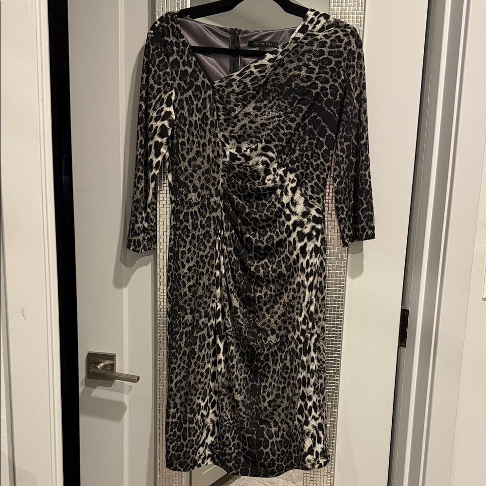 David Meister Black & Cream Leopard-Print Wrap Dress - Picture 1 of 4